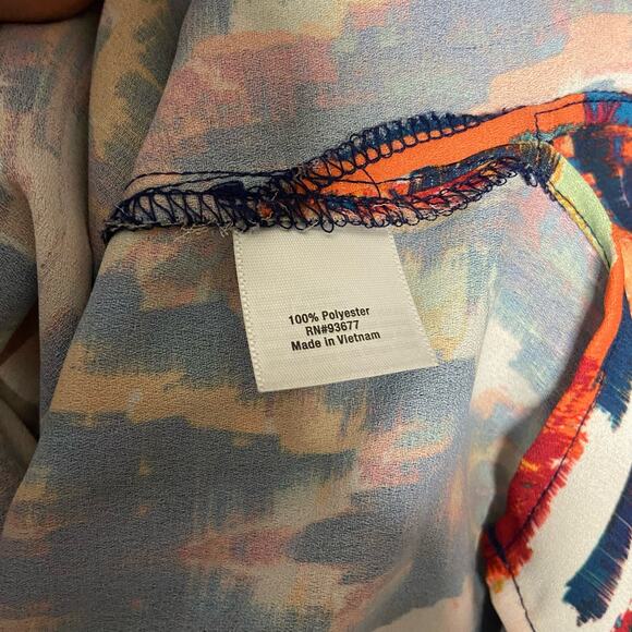 ANA A New Approach Top Blouse Orange Multicolor M Tie Front - Picture 11 of 13